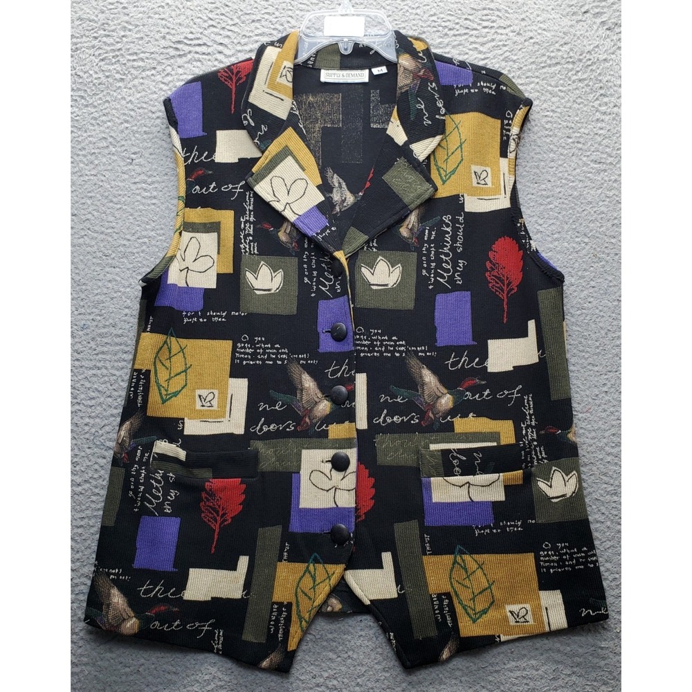 Supply & Demand Vest Womens‎ M Multi Geometric Print Knit Sleeveless Notch Lapel